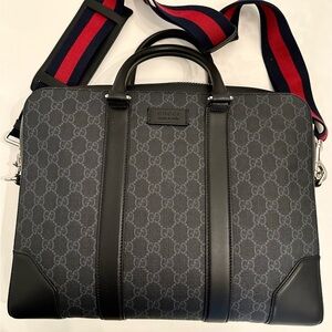 Gucci Black and Gray Monogram Briefcase